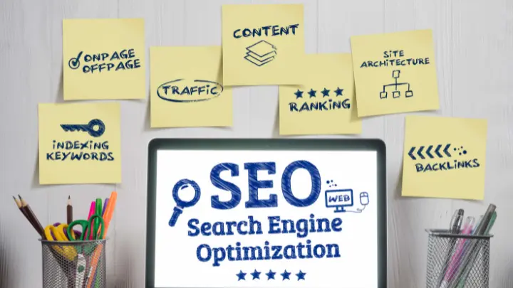 SEO with important SEO factors surrounding it.