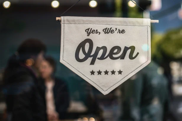 Open for sale sign on a small business