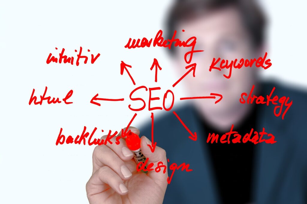 Person working on SEO chart